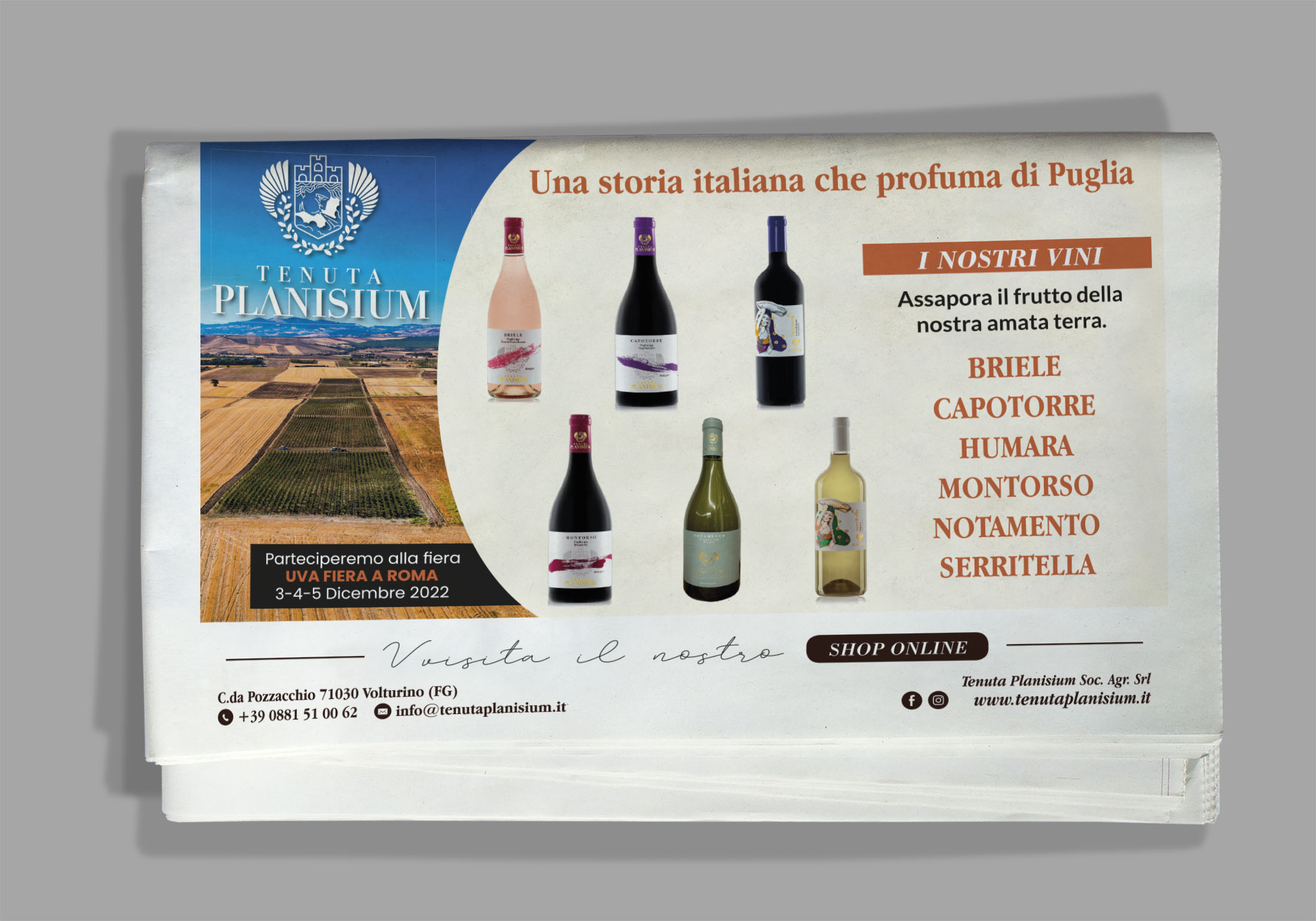 pubblicita-quotidiani-metro-TENUTA PLANISIUM-impaginazione-grafica_FDSdesign